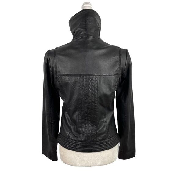 Michael Kors Missy Wing Collar Black Leather Moto Jacket Size XS $695 - Picture 11 of 16